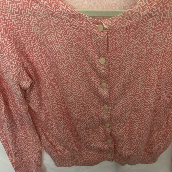 Banana Republic: Pink/Cream cardigan sweater- abstract pattern- lightweight- M - Picture 4 of 16